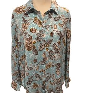Liverpool Blue and Brown Floral Top